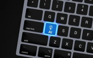 a-close-up-of-a-keyboard-with-a-blue-button
